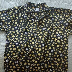 Moschino Black Shirt with Yellow and White Smiley Pattern